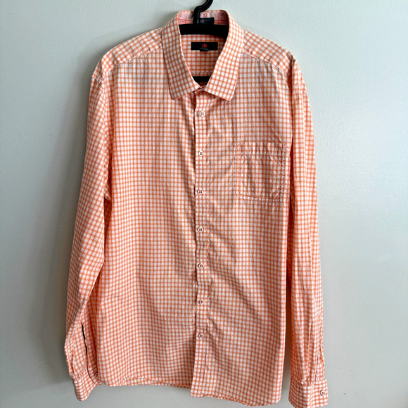 Egara Men’s Button Down Long Sleeve Slim Fit Orange Plaid Dress Shirt Size 2XLT - Picture 1 of 11